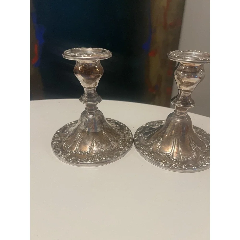 Gorham Chantilly Candlesticks Silver Plate Vintage YC3004